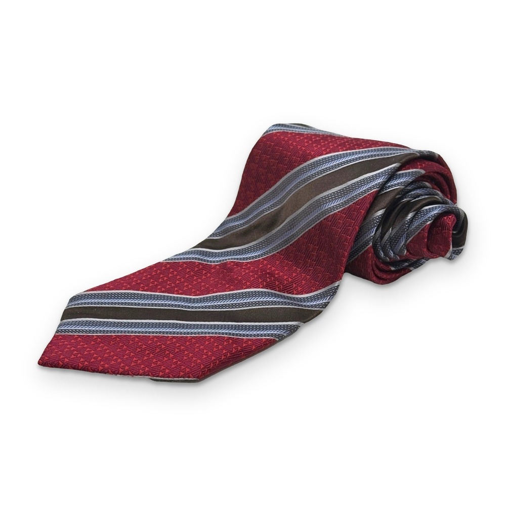 Massimo Bizzocchi by Kiton Italy Silk Red Brown Striped Mens Luxury Tie 3.75x59